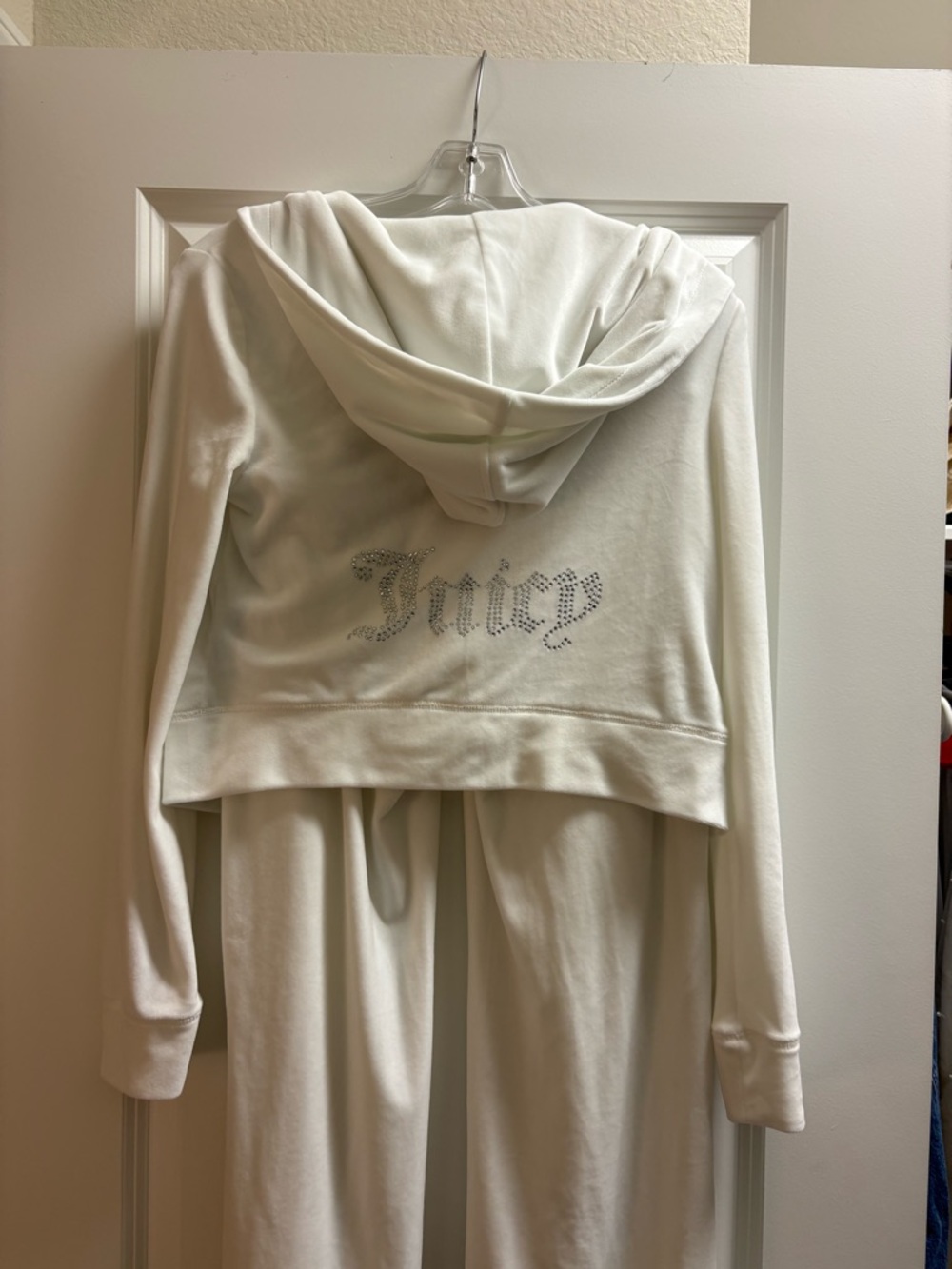 Juicy Couture White Velour Cropped Hoodie with Crystal Logo